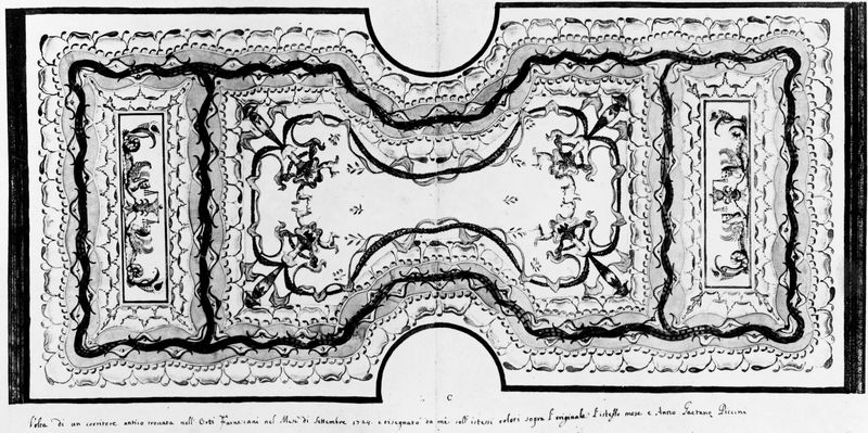 001597 - elaborato grafico - Aula Isiaca, acquarello con riproduzione della volta realizzato da Gaetano Piccini  nel 1724. Bibliografia di riferimento: Iacopi, I. "L'Aula Isiaca" Electa 1997 pag. 21 / Rizzo "Aula Isiaca" pag. 24