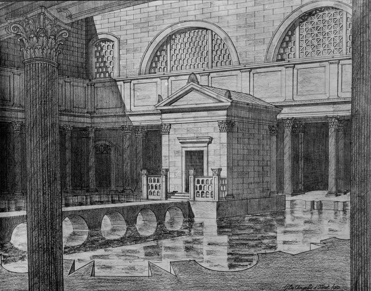 003414 - elaborato grafico - Domus Augustana, peristilio superiore: ricostruzione di G. De Angelis d'Ossat 1932