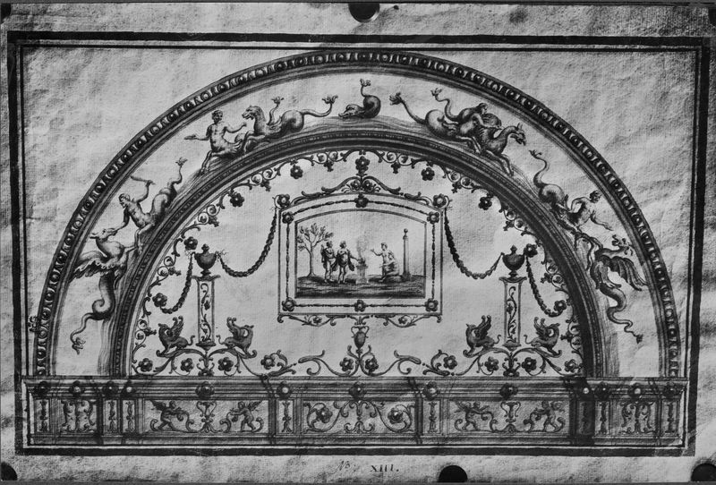 003826 - elaborato grafico - Domus Flavia: pittura scoperta nel XVIII secolo - Collezione Eton Mahogany Case n. XV-