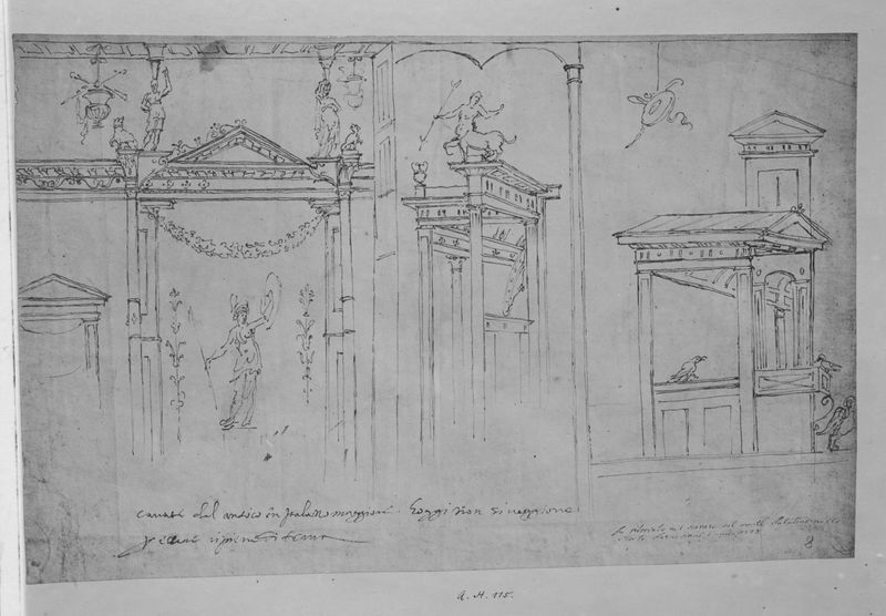 003867 - elaborato grafico - Domus Flavia: pittura scoperta nel XVIII secolo - Collezione Eton Mahogany Case n. XV-