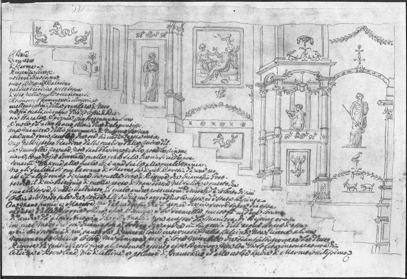003827 - elaborato grafico - Domus Flavia, aula regia: disegno del XVIII secolo della decorazione di una scala presso l'aula (biblioteca vaticana cod. Ottob. Lat. 3108/III)
