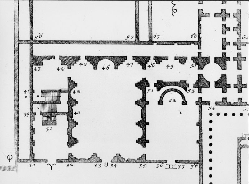 003831 - elaborato grafico - Domus Flavia: Larario, Aula Regia, Basilica in una planimetria dell'Abate Bianchini