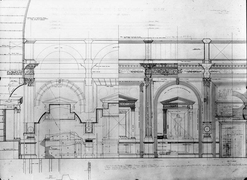 003836 - elaborato grafico - Domus Flavia, aula regia: studio architettonico con rilievi e ricostruzioni, Gordon Leith 1913