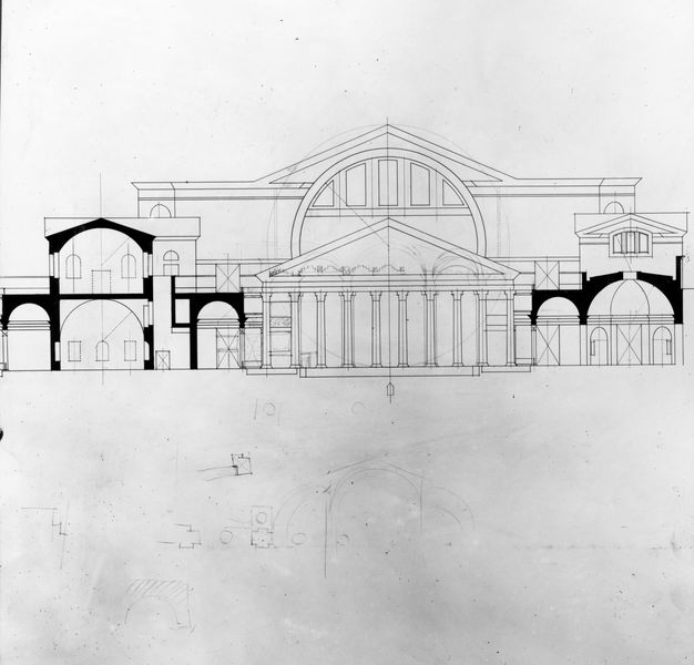 003838 - elaborato grafico - Domus Flavia: rilievi e ricostruzioni sezione sezione trasversale Gordon Leith 1913