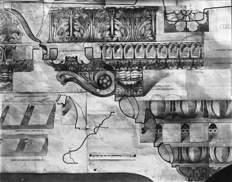 003844 - elaborato grafico - Domus Flavia: rilievi e ricostruzioni - dettaglio della cornice n.1 Gordon Leith 1913