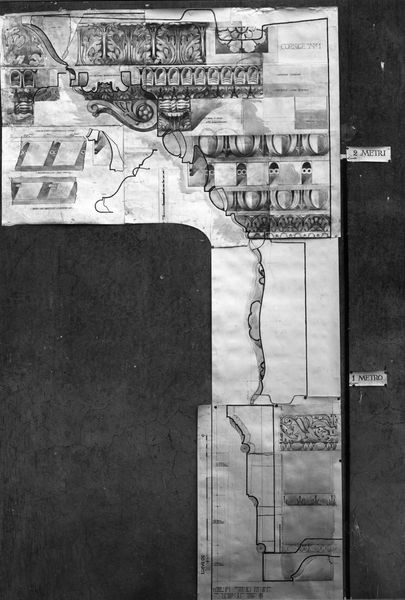 003845 - elaborato grafico - Domus Flavia: rilievi e ricostruzioni - trabeazione completa (n.1) Gordon Leith 1913