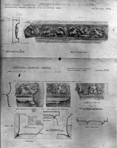 003850 - elaborato grafico - Domus Flavia: rilievi e ricostruzioni - frammenti di architravi e fregi (Museo Nazionale di Napoli) Gordon Leith 1913