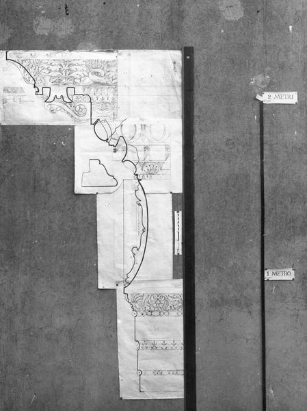 003851 - elaborato grafico - Domus Flavia: rilievi e ricostruzioni - trabeazione fregio e cornice, dal Palazzo Farnese e Palatino, Gordon Leith 1913