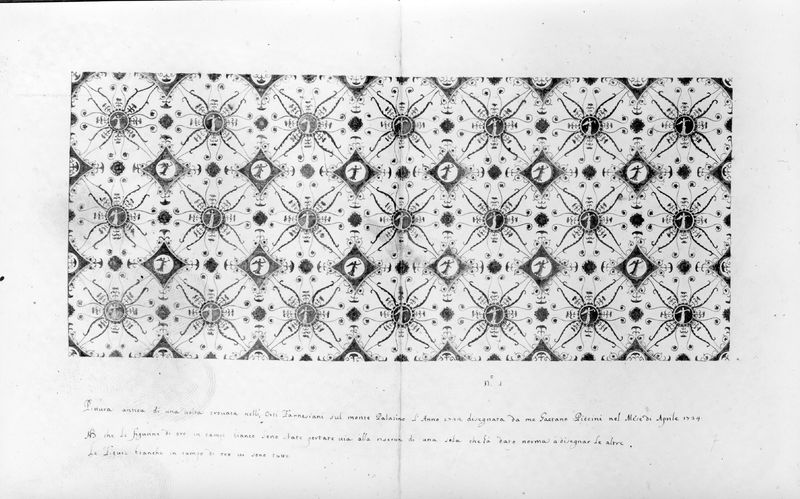 005485 - elaborato grafico - Domus Transitoria: volta dell'ambiente A2, autore dell'elaborato Gaetano Piccini, aprile del 1724. Neg. serie F nÂ° 1657