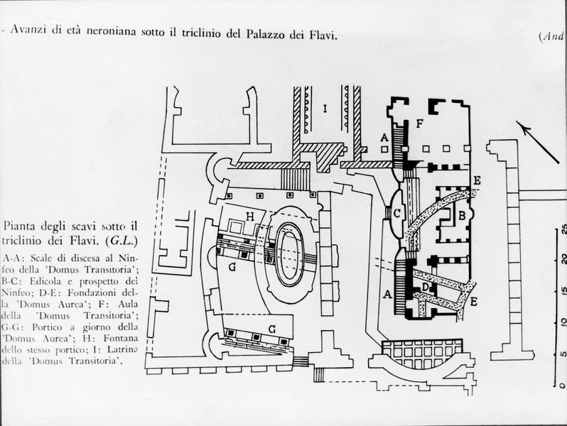 005492 - elaborato grafico - Pianta generale della Domus Transitoria al di sotto del triclinio della Domus Flavia. Neg. serie Film nÂ° 1114