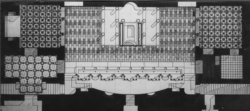 005491 - elaborato grafico - Domus Transitoria, rilievo della decorazione pavimentale degli ambienti del ninfeo neroniano. Disegno di Carlo Evans (1936)