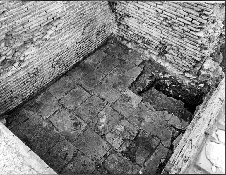 012377 - monumento - Casa delle Vestali, piccolo ambiente tra il forno e l'area del tempio, particolare del pavimento (settembre 1968); neg. serie 9x12, n. 800