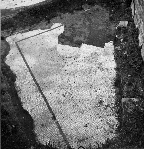 012411 - monumento - Casa delle Vestali, ambiente occidentale con ipocausto, mosaico repubblicano dell'ambiente 4
(novembre 1970); neg. serie 6x6, n. 1928