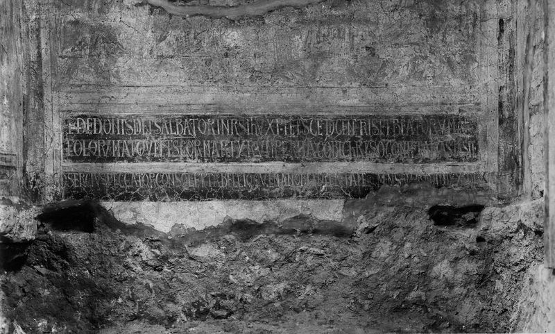 012957 - reperto - Curia, Chiesa di S. Adriano, Avanzi di affreschi, agosto 1939; Gab. Fot. Naz. Neg. Serie E, Nr. 23266