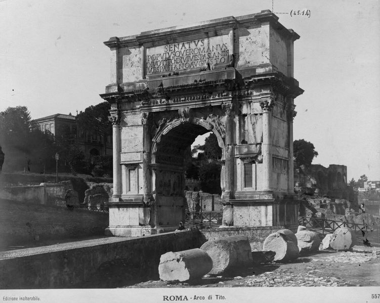 020468 - monumento - Arco di Tito, fronte orientale, con indicazioni delle quote sul livello del mare (fine '800)