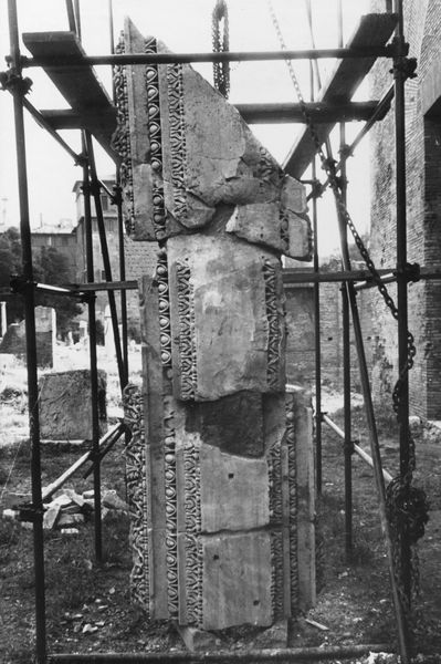013058 - restauro - Curia, Cornice portico restaurato, novembre 1958, superficie inferiore; Neg. Serie Film 23