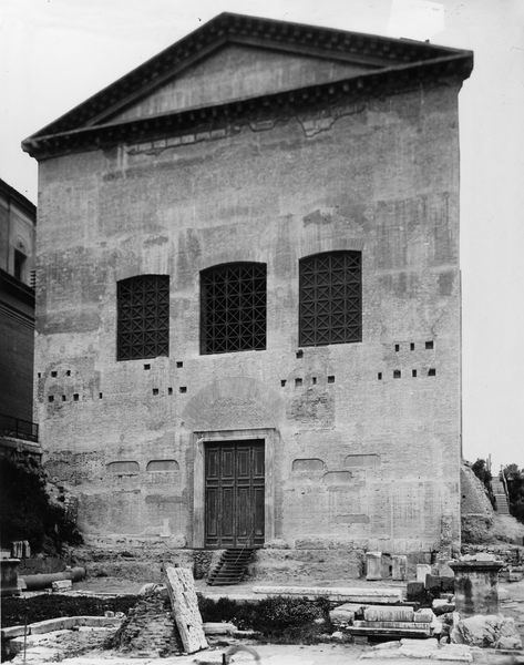 013127 - restauro - Curia, Ex Chiesa di S. Adriano, veduta della facciata anteriore durante i lavori; Gab. Fot. Naz. Neg. Serie E, Nr. 42654