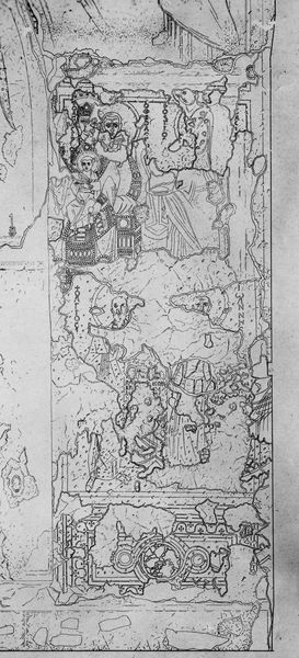 019517 - elaborato grafico - Santa Maria Antiqua, pitture, cappella centrale, particolare dei dipinti dell'abside (disegno di A. Petrignani); neg. serie E, n. 52693