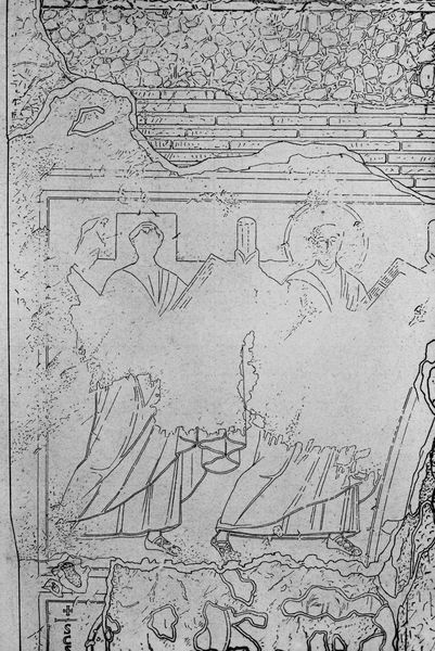 019520 - elaborato grafico - Santa Maria Antiqua, pitture, cappella centrale, particolare dei dipinti dell'abside (disegno di A. Petrignani); neg. serie E, n. 52691