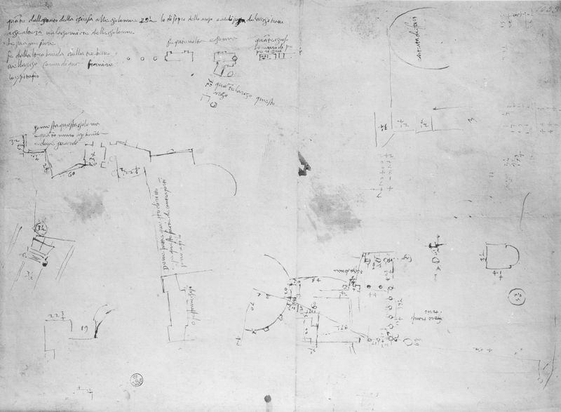 013437 - elaborato grafico - Curia, Appunti topografici di Antonio da Sangallo il Giovane, del Foro transitorio, Foro di Augusto e Curia, Uffizi Firenze Arch. 1299 [?], Bartoli, III, tav. CCVIII, fig. 348; Neg. Serie Uffizi