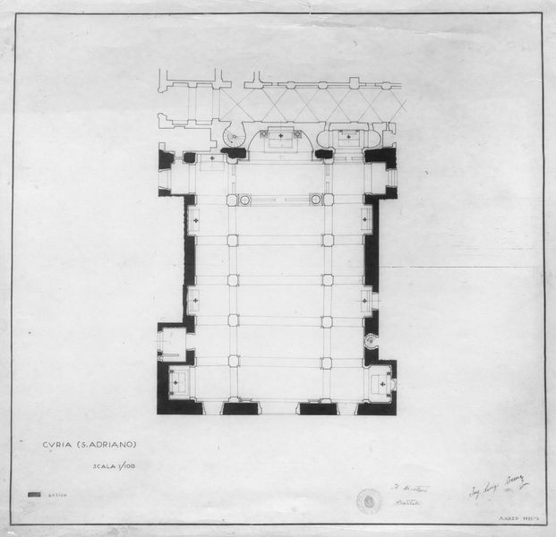013432 - elaborato grafico - Curia, pianta della Chiesa di S. Adriano di Luigi Crema, Marzo 1932 - X; senza negativo
