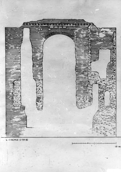 013445 - elaborato grafico - Curia, Sezione facciata posteriore senza restauri, disegno di Ing. L. Crema 1933; Neg. Serie A, Nr. 272
