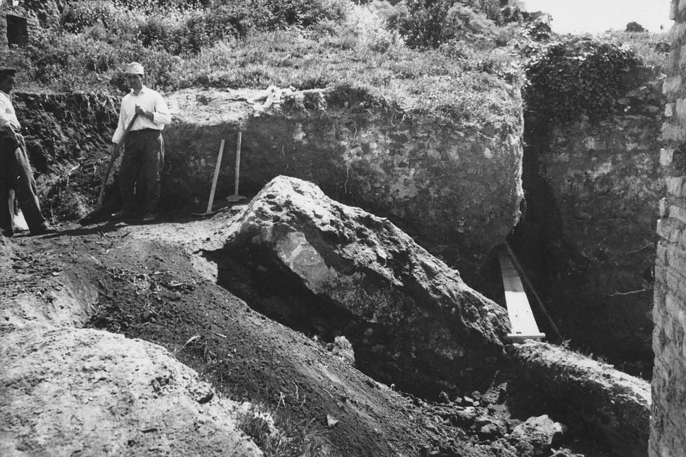 Zona O, frammento di volta con resto di intonaco (marzo 1959) LXXI, 30.JPG