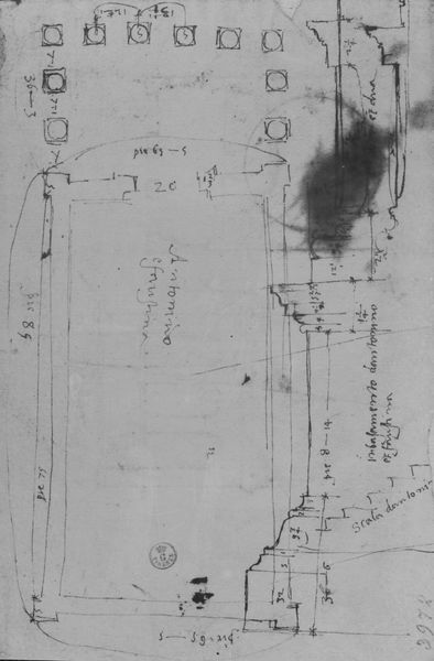 019756 - elaborato grafico - Tempio di Antonino e Faustina, disegno di G.B. Sangallo: pianta e profilo del Podio (Bartoli, IV-T.CCCVII-Fig. 506 Arch. 3972 r); neg. serie F, n. 14