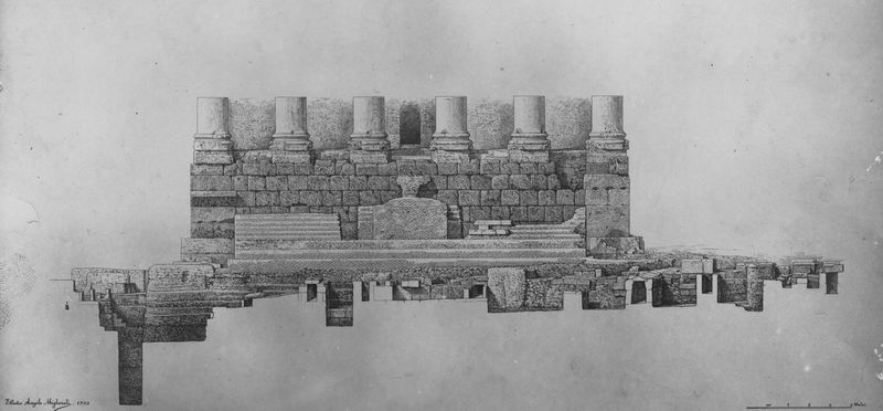 019766 - elaborato grafico - Tempio di Antonino e Faustina, sezione degli scavi eseguiti ai piedi del Tempio, lungo la Via Sacra (Migliorati); neg. serie E, n. 407-579