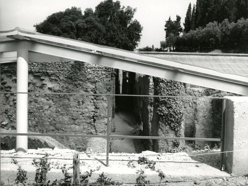 002757 - monumento - Casa di Livia, peristilio: veduta generale del peristilio da sud-est, con particolare della copertura in ondolux.

Neg. serie 6X6 nÂ°1352