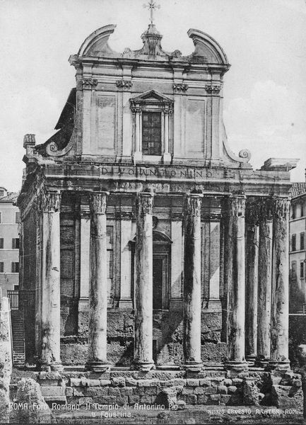 019866 - monumento - Tempio di Antonino e Faustina, veduta frontale, prima degli scavi della Basilica Emilia