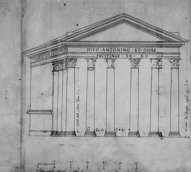 019754 - elaborato grafico - Tempio di Antonino e Faustina, disegno di G. Antonio Desio (Uffizi, Arch. 2008) Bartoli, Vol. V, Tav. 456, fig. 838; neg. serie F, n. 551