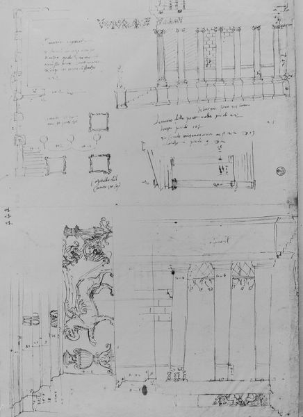 019759 - elaborato grafico - Tempio di Antonino e Faustina, disegno di Antonio da Sangallo il Giovane (Uffizi), a sinistra trabeazione e alzate del tempio, a destra Tempio della Fortuna Virile (Bartoli, III, Tav. CCLXXXIX, fig. 476 - arch. 1166r); neg. serie E, n. 24
