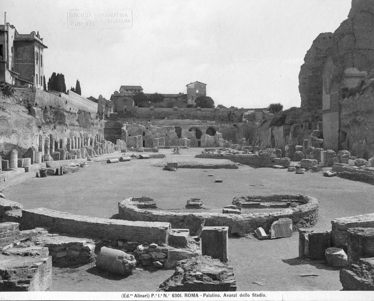 006381 - monumento - Stadio di Domiziano, vedute generali dal lato sud. Neg. serie Alinari nÂ°6301 / 6x6 mm nÂ°18818
