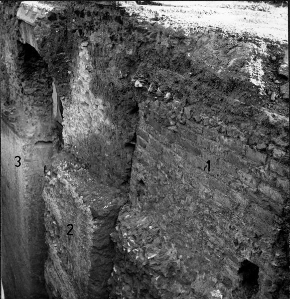 001661 - restauro - Particolare dell'Aula Isiaca, durante i lavori di distacco della volta. 02/11/1966.  Neg. serie 6x6 nÂ° 1207