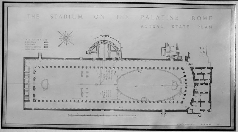006430 - elaborato grafico - Stadio di Domiziano, vedute generali dell'area, pianta topografica dello stadio di R.P. Cummings allo stato attuale (gennaio 1929). Neg. serie Faraglia