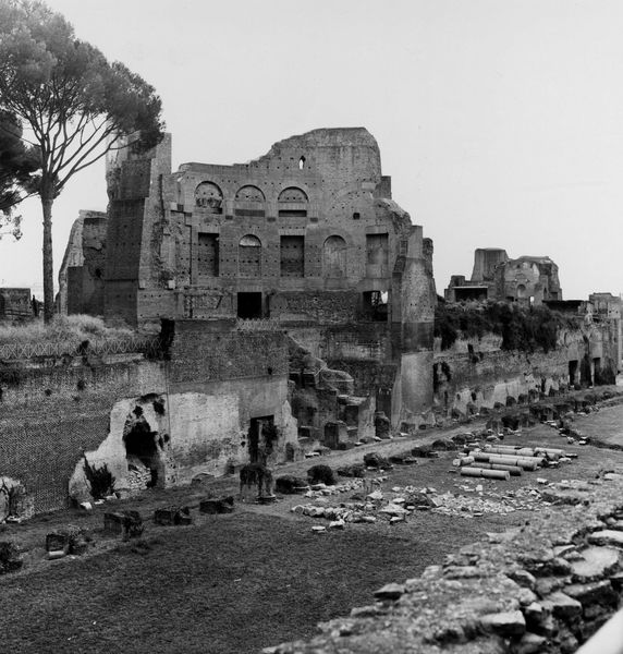 006348 - monumento - Stadio di Domiziano, lato orientale con il Palco Imperiale, veduta generale dell'esedra del Palco, vista da nord. Senza negativo