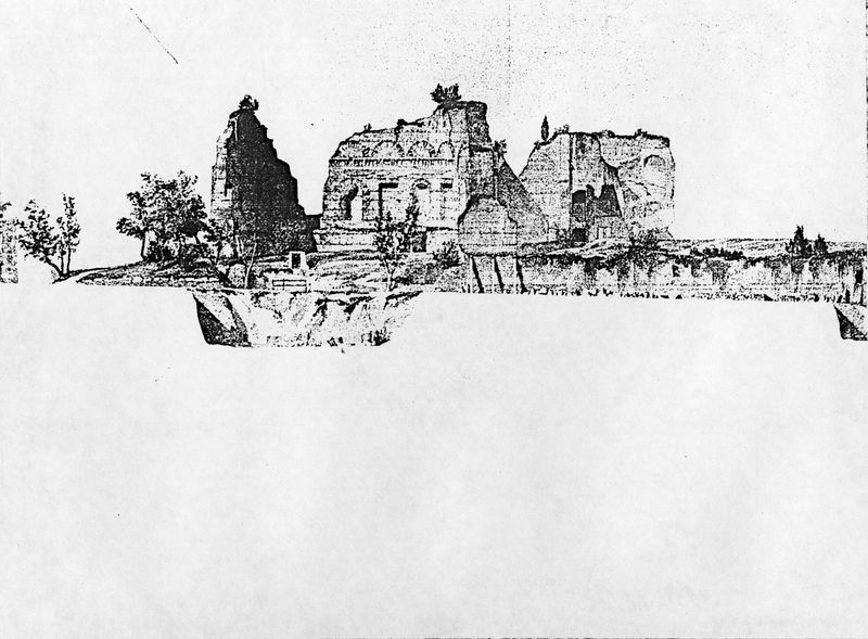 006339 - elaborato grafico - Stadio di Domiziano, lato orientale con il Palco Imperiale: disegno dell'esedra imperiale, vista da nord. Film nÂ°1661