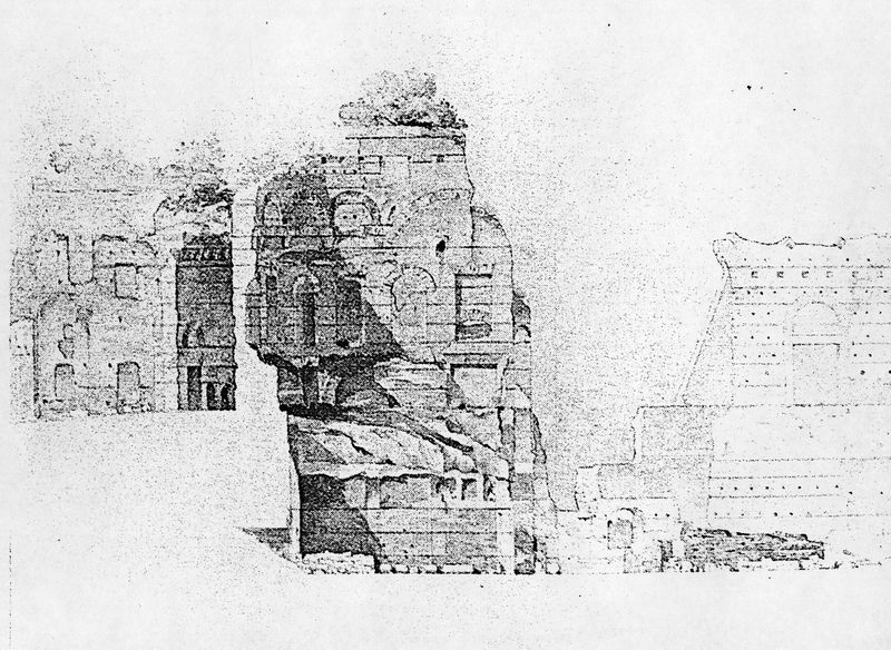 006341 - elaborato grafico - Stadio di Domiziano, lato orientale con il Palco Imperiale: disegno dell'esedra imperiale, vista da nord. Film nÂ°1661