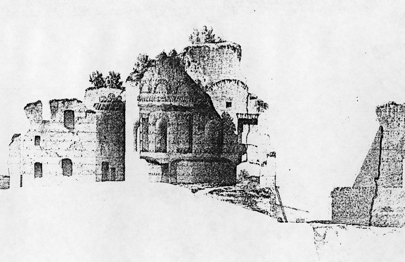 006342 - elaborato grafico - Stadio di Domiziano, lato orientale con il Palco Imperiale: disegno dell'esedra imperiale, vista da nord. Film nÂ°1661