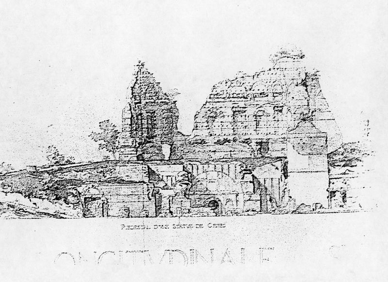 006340 - elaborato grafico - Stadio di Domiziano, lato orientale con il Palco Imperiale: disegno dell'esedra imperiale, vista da ovest. Film nÂ°1661