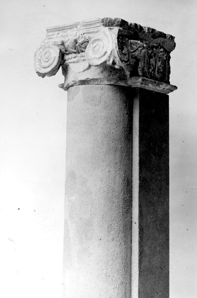 001851 - reperto - Casa dei Grifi,  capitello ionico di colonna ritrovato durante gli scavi nella Casa dei Grifi. Visione frontale e laterale

Neg. serie 9x12 nÂ°173